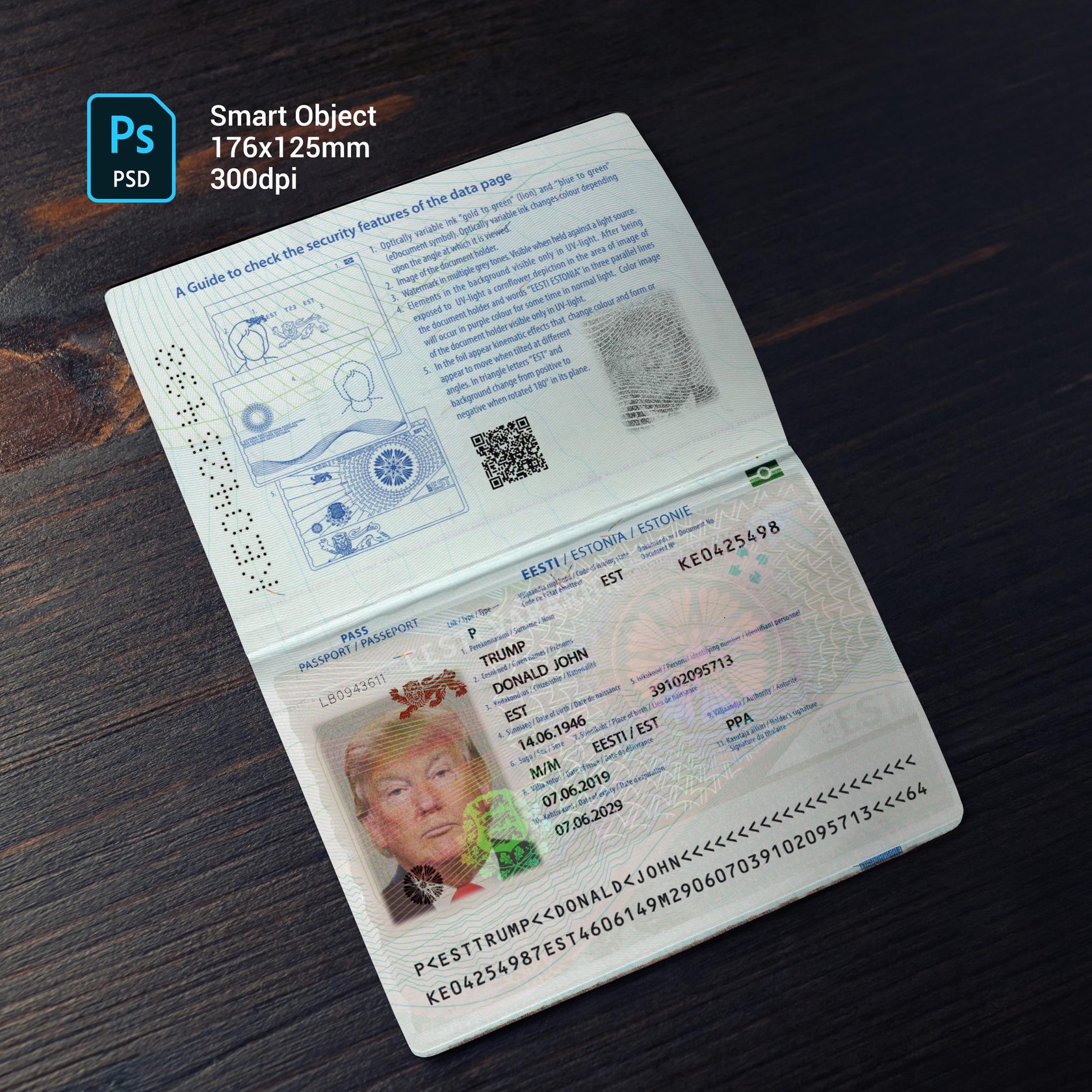 Estonia Passport 2014 PSD Template — buy editable Estonia Passport ...